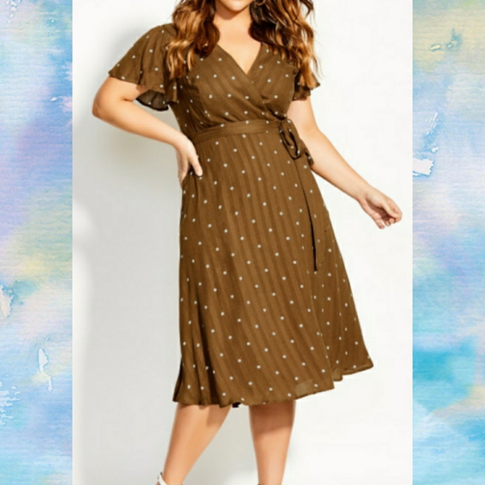 City Chic Sweet Doll Dress in Spice w/ White Dots